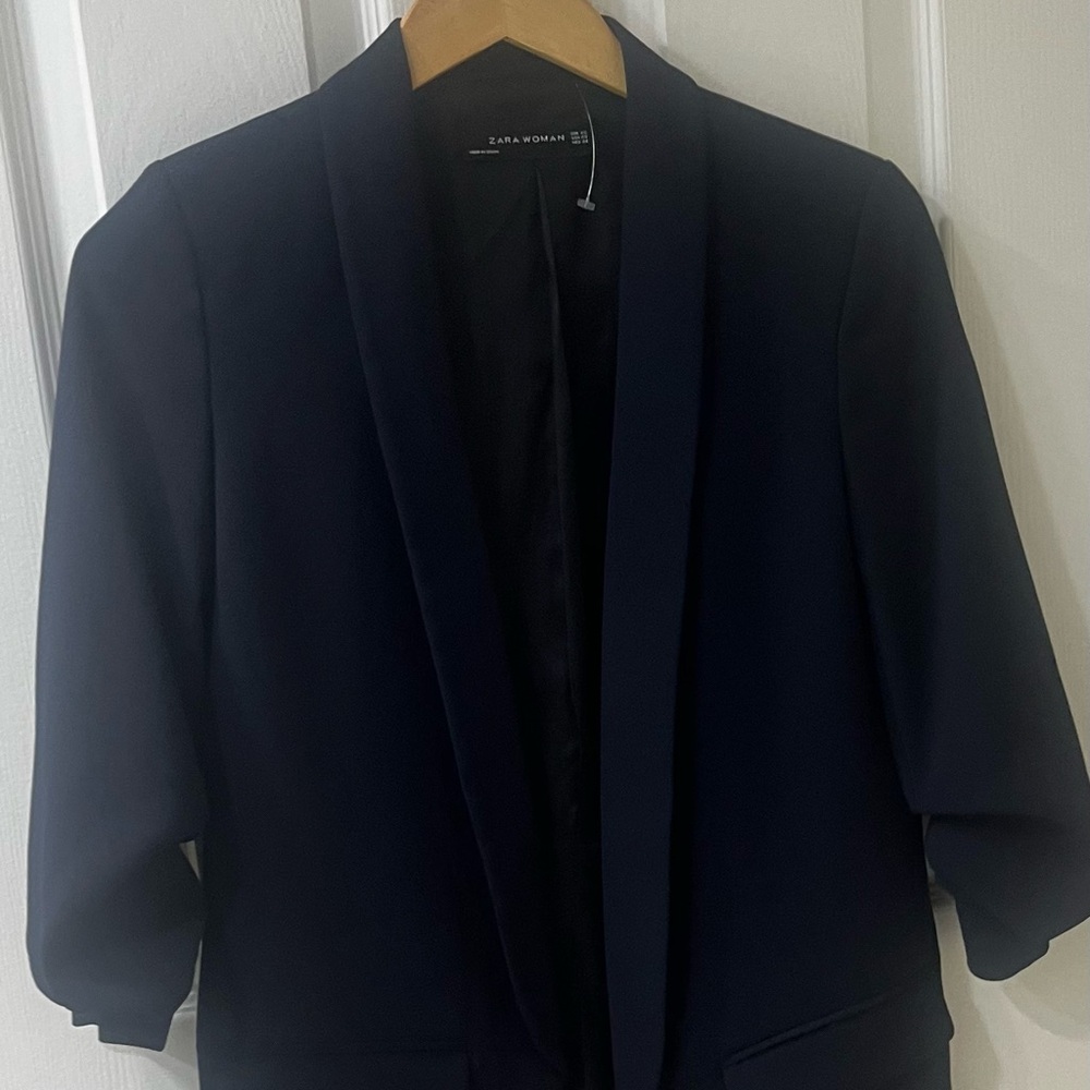Navy Zara 3/4 Sleeve Blazer